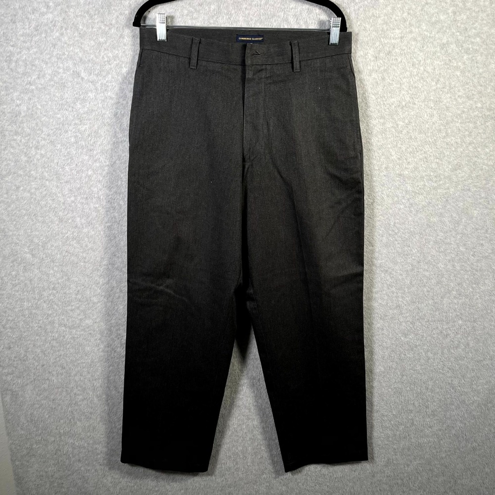 Cambridge Classics Dress Pants Mens 32x29 Black Herringbone Cotton Career Formal